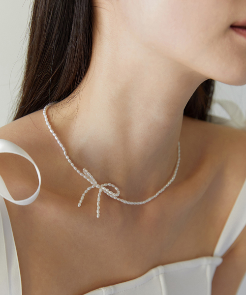 TATIANA - (Silver 925) Freshwater Pearl Ribbon Necklace NZ2117