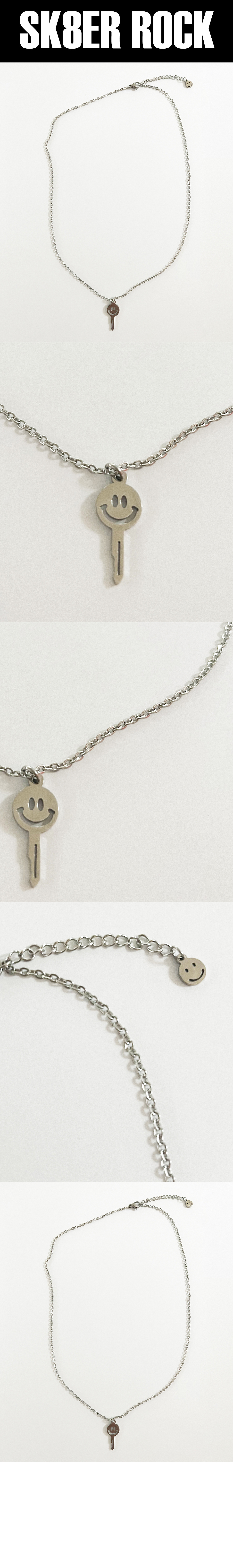 Smiley Key Surgical Steel Necklace ((Steel))