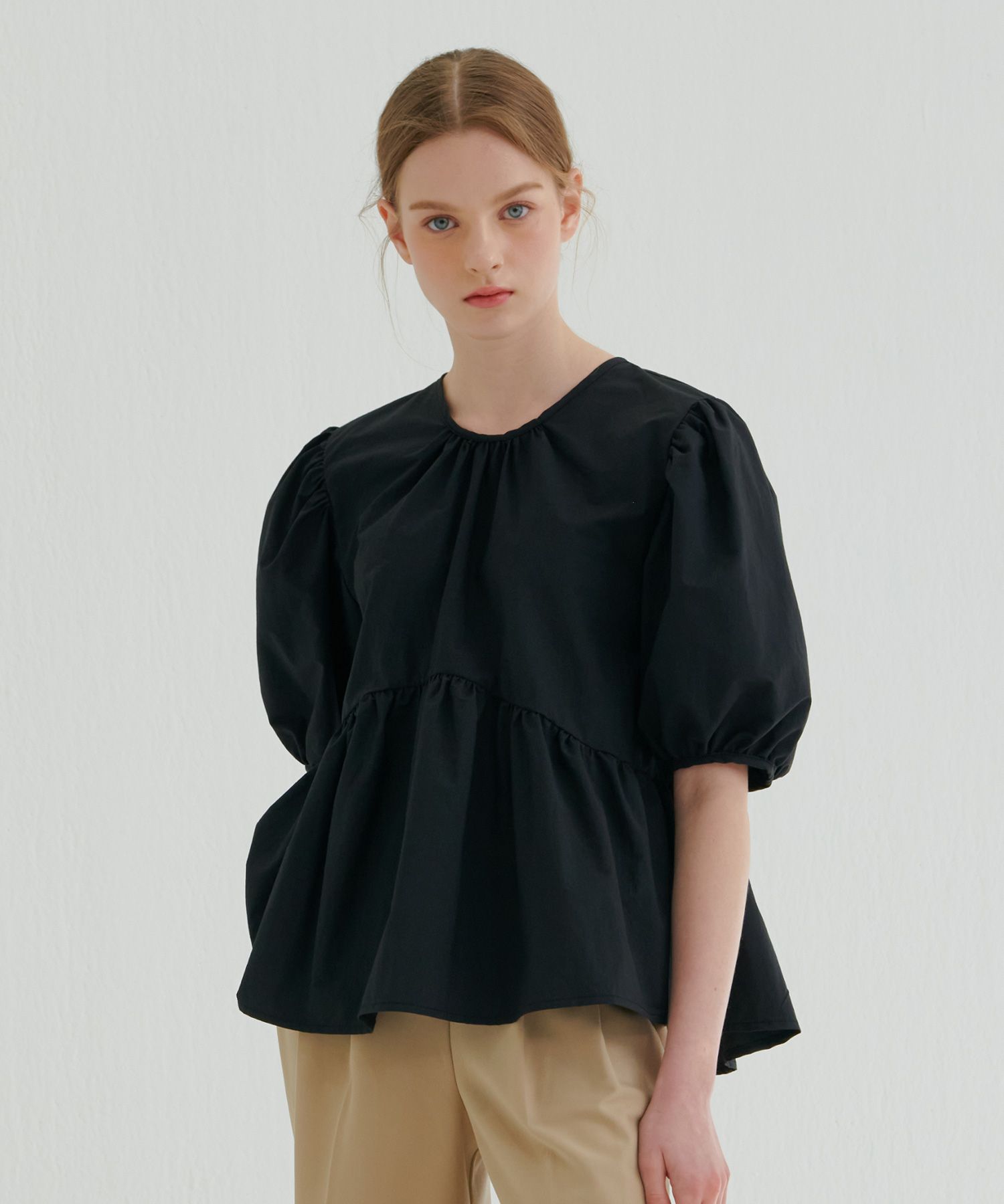 MUSINSA公式 CAMINO 22 SUMMER Cut Shirring Blouse Black