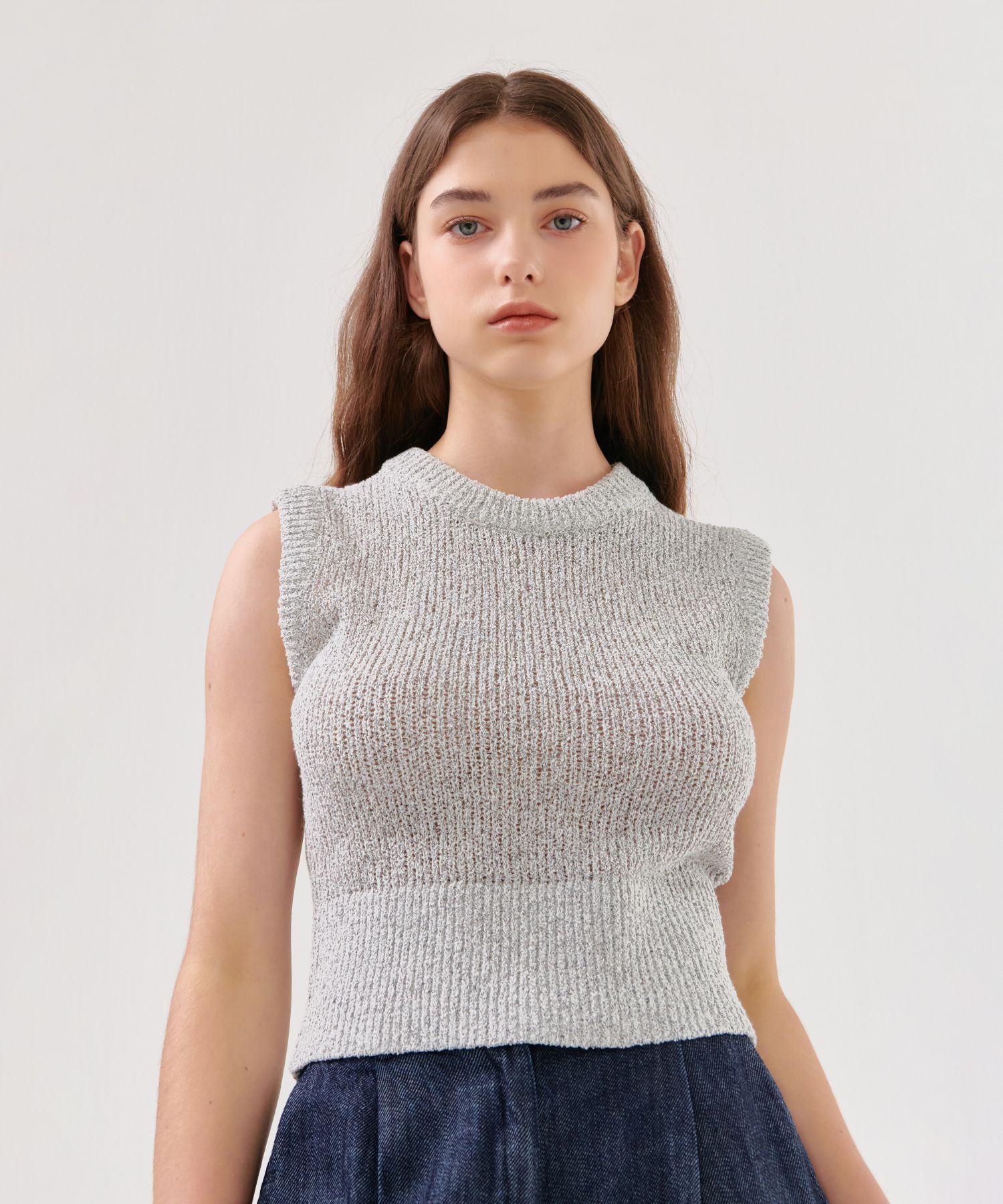 MUSINSA公式 CAMINO 23 SUMMER Crop Nashi Knit Gray