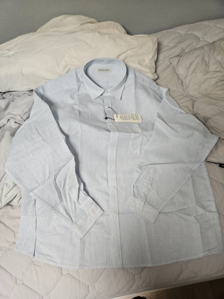 다이아몬드 레이라(DIAMOND LAYLA) Linen Big Overfit Crayon Stripe Shirt S81 Light Blue 후기