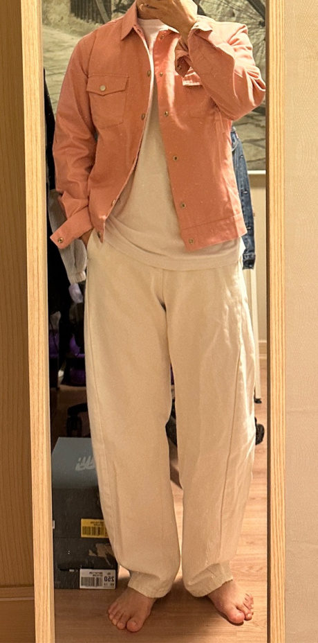 아이러니포르노 화이트라인(IRONYPORNO WHITELINE) IRM002 유니섹스 미니멀 코튼 트러커 자켓 핑크 후기
