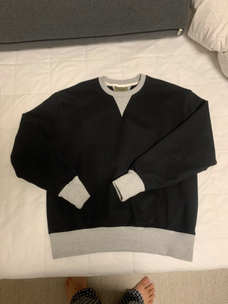 유니폼브릿지(UNIFORM BRIDGE) two tone crop sweatshirts black/8% melange 후기