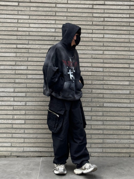 그레일즈(GRAILZ) OVAL LARGE FIT CARGO PANTS [BLACK] - 사이즈