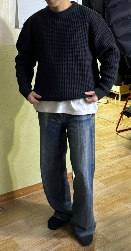 에스피오나지(ESPIONAGE) Heavyweight Waffle Knit Sweater Charcoal 후기
