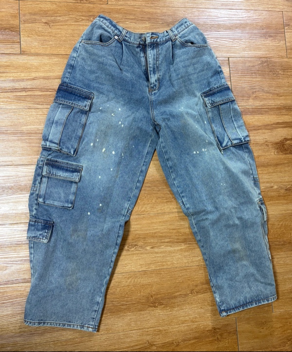 낫포너드(NOT4NERD) Dirty Wash Multi Cargo Denim Pants - White
