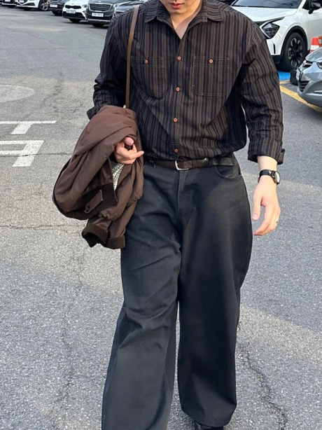 유니폼브릿지(UNIFORM BRIDGE) vintage stripe work shirt black 후기