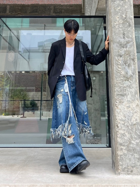 선데이오프클럽(SUNDAYOFFCLUB) Layered Skirt Flared Denim Jeans - Washed Blue 후기
