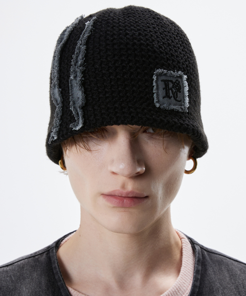 MUSINSA公式 | RSSC DENIM PATCHED KNIT BEANIE - BLACK