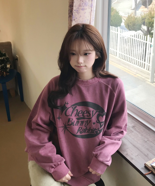 Cheesy Bunny Raglan Pigment Sweatshirt Dusty Pink