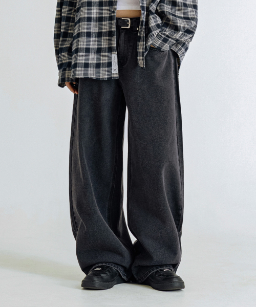 MUSINSA | LEMAIN SECOND Natural Washing Wide Denim Pants [Black Denim]