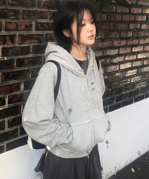 MUSINSA公式 | FLAREUP Layered Zip Hoodie (FL-150_Gray)