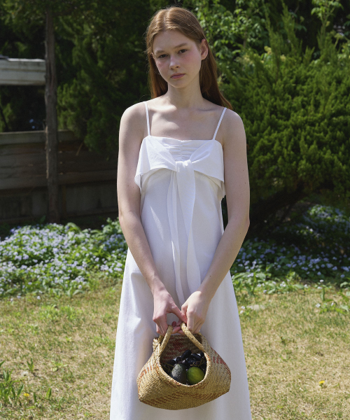 MUSINSA | SO IR RIBBON TIE LONG DRESS - WHITE
