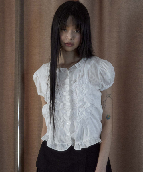 MUSINSA | FLAREUP Saya Frill Puff Blouse (FL-180_White)