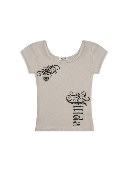 HILLDA トップス 黒 スリムT Lust Slim Tee Beige MUSINSA公式 | HILLDA ラストスリムTシャツ[ベージュ]