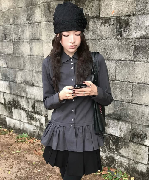 MUSINSA公式 | FLAREUP Dani Frill Shirts (FL-188_Charcoal)