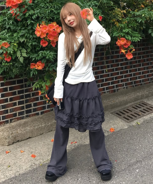 スカート FLAREUP 3-Layered Ruffle Skirt Pants MUSINSA | FLAREUP 3-Layered Ruffle Skirt Pants (FL-260_Charcoal)