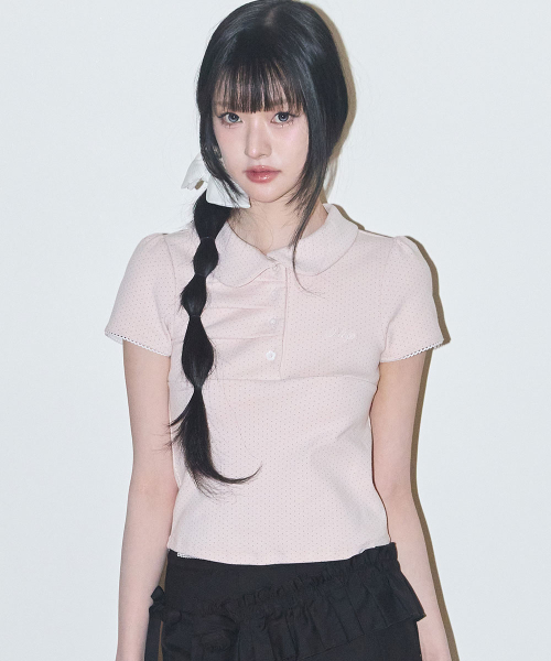 MUSINSA公式 | ILLIGO ドットピンタックカラーTシャツブラック