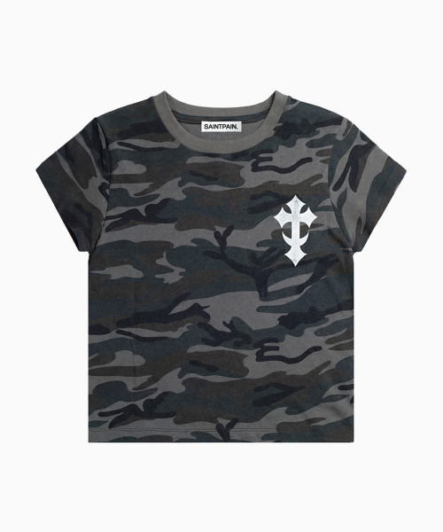 MUSINSA公式 | SAINTPAIN SPミニクロスクロップ半袖Tシャツカモブラック