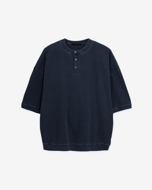 MUSINSA公式 | INEXCIS ピグメントワッフルボタンTシャツ (ネイビー)