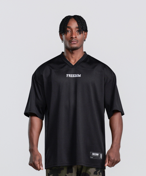MUSINSA | FREEDOM Entire Mesh Rugby Jersey (Black)