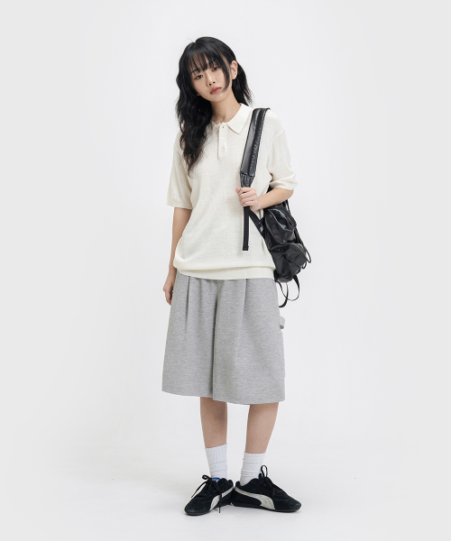 BERMUDA WIDE ONE-TUCK CARPENTER SWEAT SHORTS [GRAY] thumbnail 8
