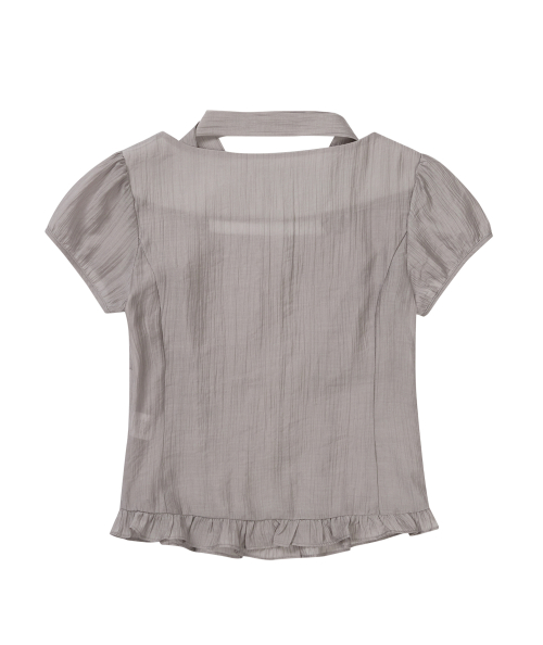 Ribbon Tie Square Neck Blouse - Gray thumbnail 5