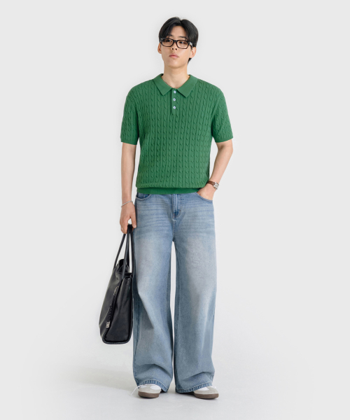 Vintage Cat Washing Wide Denim Pants [Light Blue] thumbnail 3