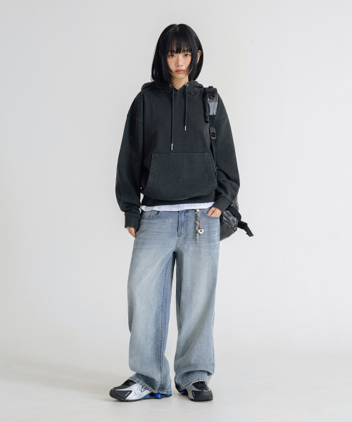Vintage Cat Washing Wide Denim Pants [Light Blue] thumbnail 4