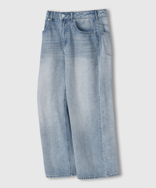 Vintage Cat Washing Wide Denim Pants [Light Blue] thumbnail 5