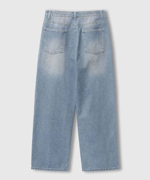 Vintage Cat Washing Wide Denim Pants [Light Blue] thumbnail 6