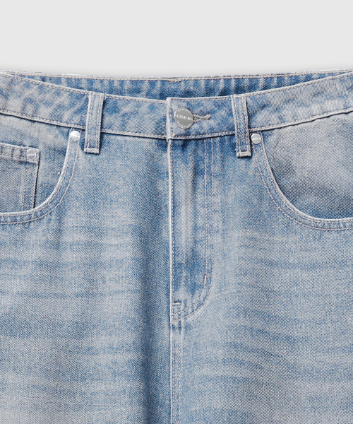 Vintage Cat Washing Wide Denim Pants [Light Blue] thumbnail 7