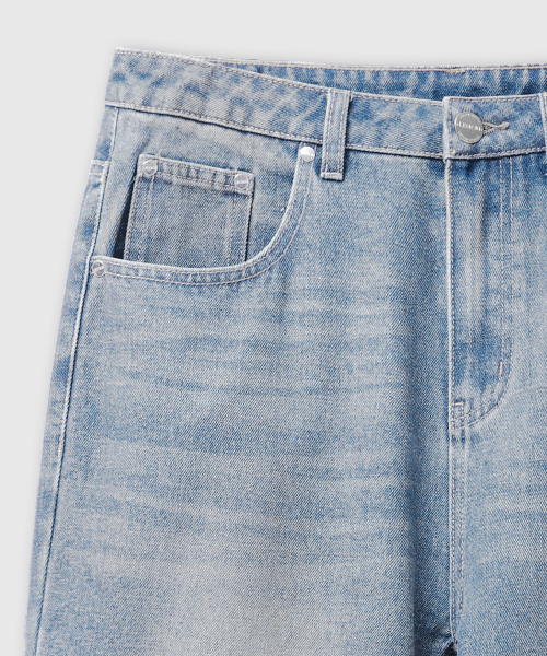 Vintage Cat Washing Wide Denim Pants [Light Blue] thumbnail 8
