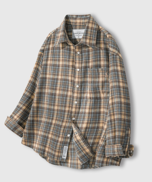 Oversized Flannel Pocket Check Shirt [Deep Blue] thumbnail 7