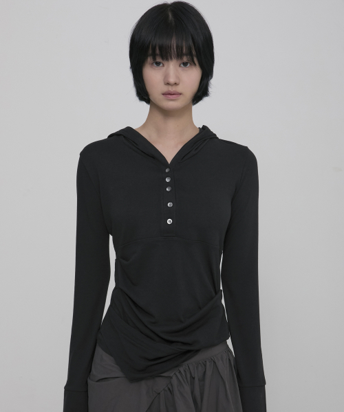 MUSINSA | FLAREUP Asymmetrical Draped Hoodie (FL-187_Black)