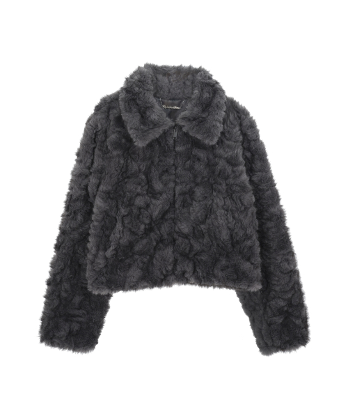 Collar Zip-Up Fur Jacket _ Charcoal thumbnail 3