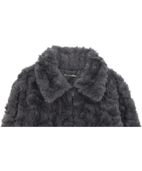 Collar Zip-Up Fur Jacket _ Charcoal thumbnail 5