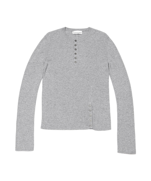 MUSINSA公式 | SCHISM INDUCING BUTTON SLIT HENLEY KNIT GREY