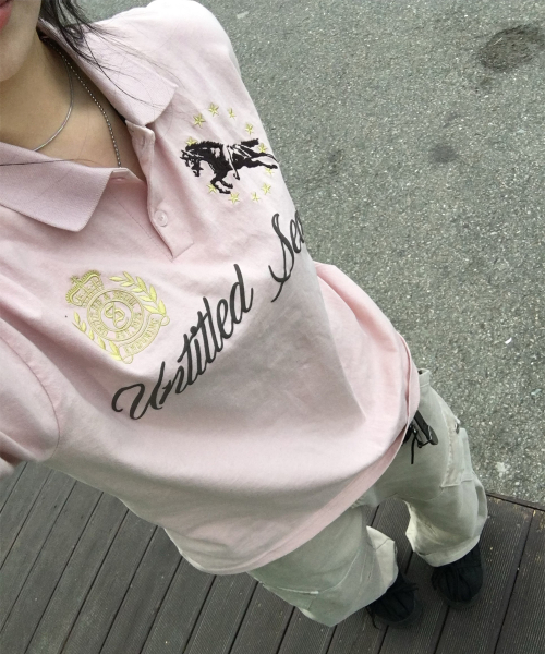Untitled Crest Polo Crop Short Sleeve Pink thumbnail 5