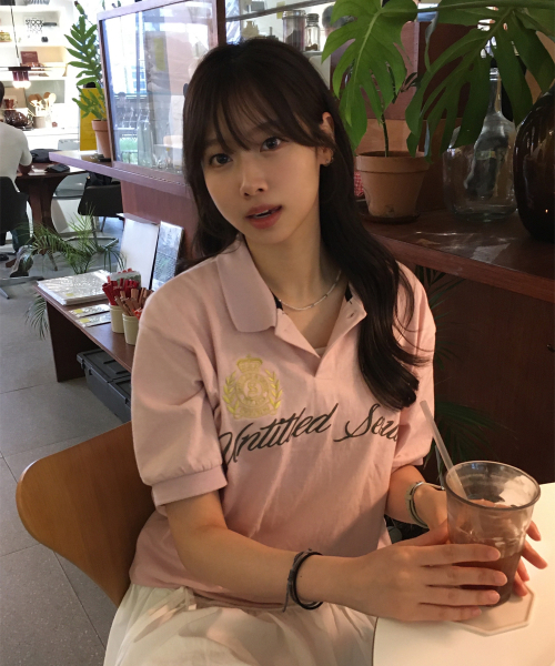 Untitled Crest Polo Crop Short Sleeve Pink thumbnail 6