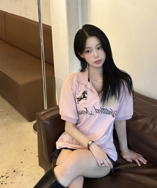 Untitled Crest Polo Crop Short Sleeve Pink thumbnail 10