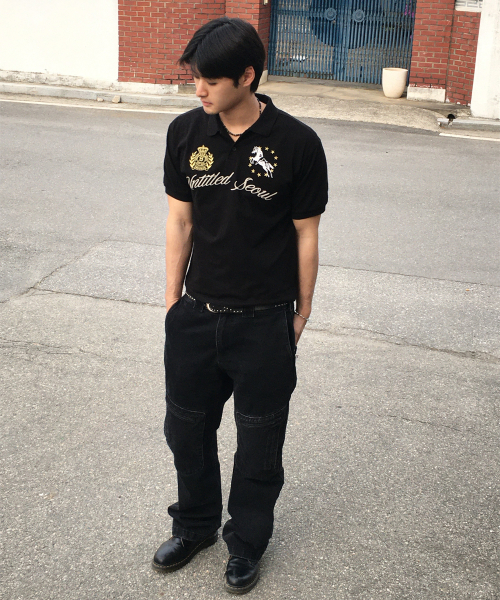 Untitled Crest Polo Crop Short Sleeve Black thumbnail 5