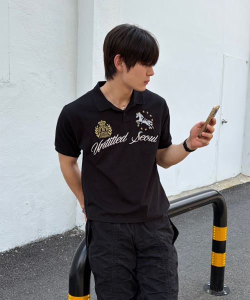 Untitled Crest Polo Crop Short Sleeve Black thumbnail 9