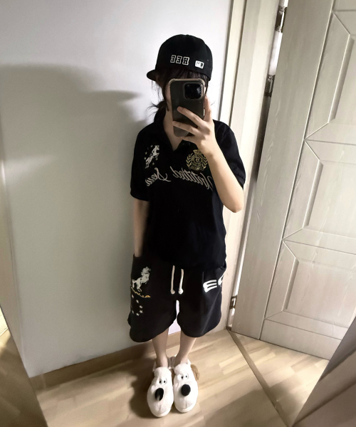 Untitled Crest Polo Crop Short Sleeve Black thumbnail 12