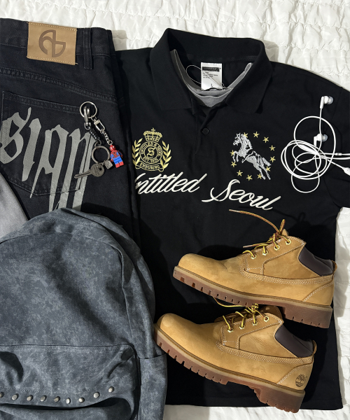Untitled Crest Polo Crop Short Sleeve Black thumbnail 14