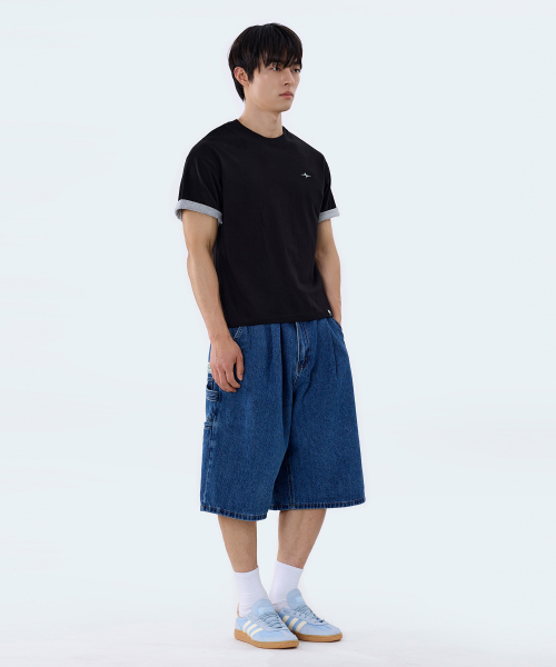 Cropped Stripe Color Block Roll-Up Short Sleeve T-Shirt GT-392_Black thumbnail 5