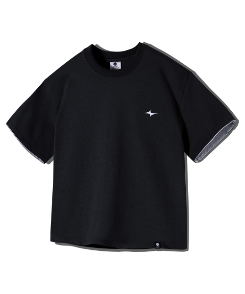 Cropped Stripe Color Block Roll-Up Short Sleeve T-Shirt GT-392_Black thumbnail 9