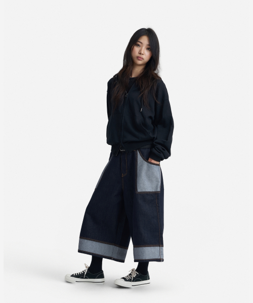 Reversed - Pocket Contrast 9 - Quarter Wide Non-Fade Long Bermuda Denim Pants (INDIGO) thumbnail 7