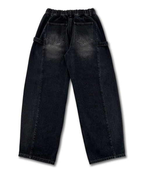 Elastic Snap Curved Denim Pants LR5DU534_BLACK thumbnail 2