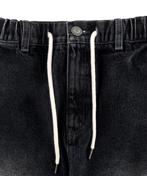 Elastic Snap Curved Denim Pants LR5DU534_BLACK thumbnail 3
